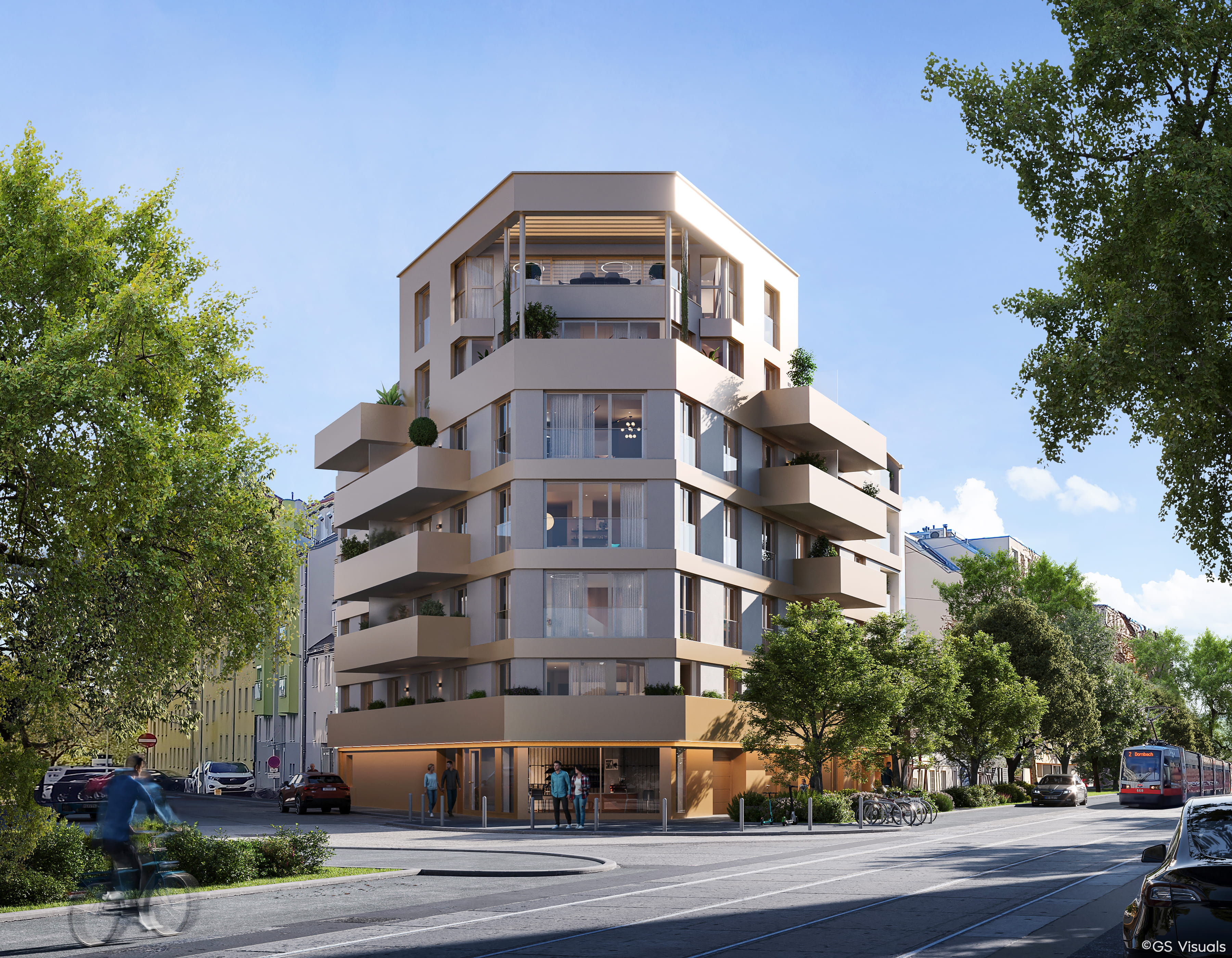 Rendering Sandleitengasse 68 – Straßenansicht bei Tag
