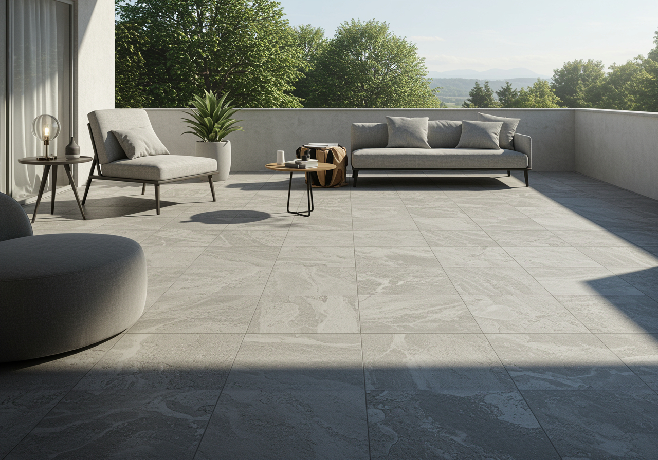 Feinsteinzeug Terrassenbelag auf Stelzlagern